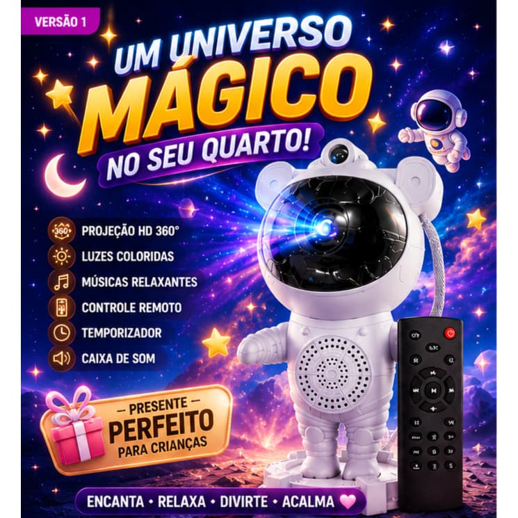 projetor Astronauta Galáxia projetor  LED com Controle Remoto Bluetooth Luz Noturna Céu Estrelado Rotação 360°