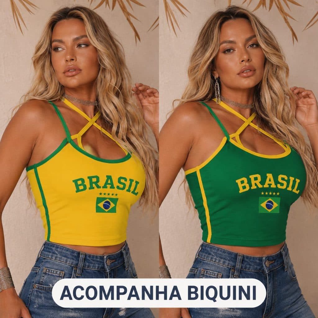 Cropped Feminino Edição Brasil Alcinha Decote Copa do Mundo 2026 Verão