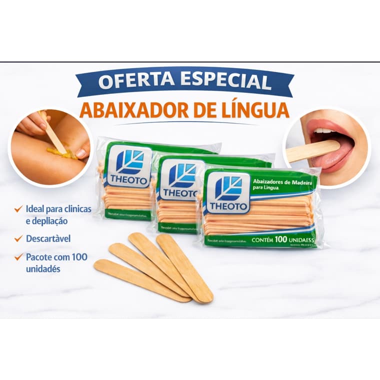 Espatula de Depilação Abaixador de Lingua Pacote com 100 un Theoto