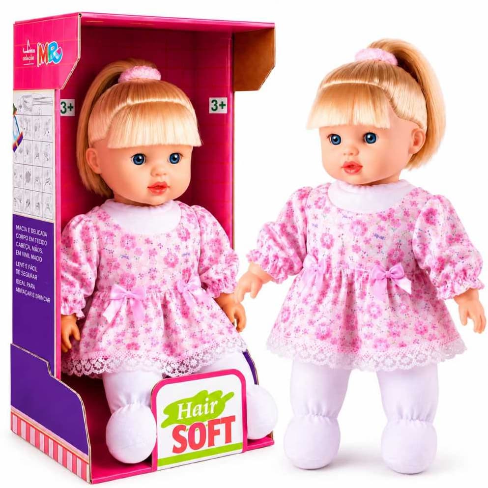 Boneca Loira Colecao Hair Soft Corpo de Pano Super Macia