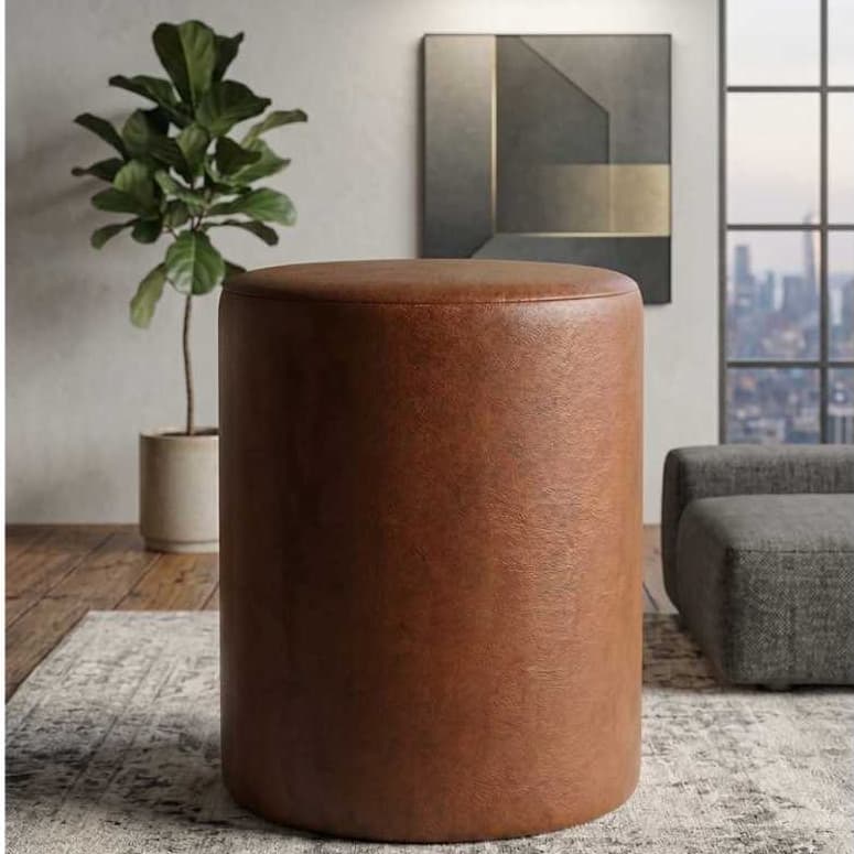 Puff Decorativo Redondo De Couro Sintético - Ideal Para Todos os Ambientes Confortável e Elegante