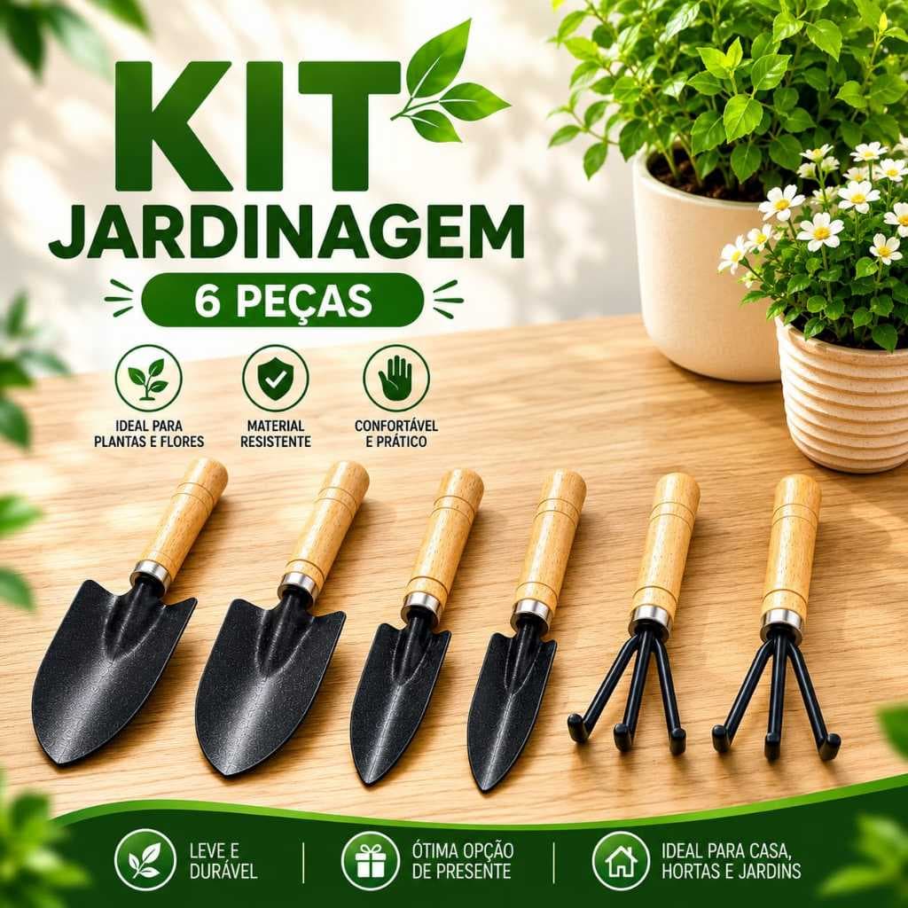 Kit Com 6 Ferramentas Pás Para Jardinagem Caseiro Plantar Cavar Com Cabo Madeira 6 Pás Para Jardim