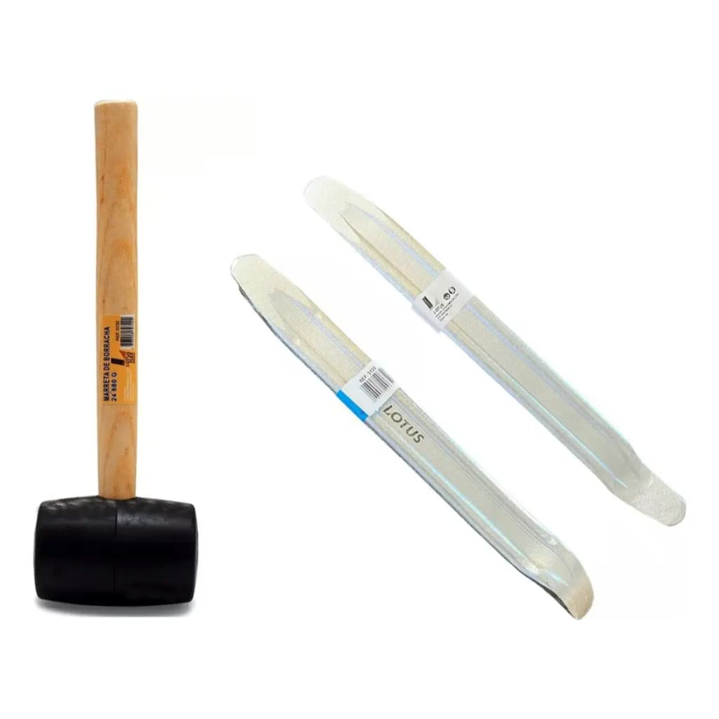 Kit Borracheiro C/ 2 Espátulas Chata 25cm + Marreta Borracha