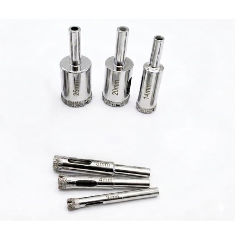 Kit 6 Serra Copo Broca Diamantada 3 4 5 14 20 25mm Vidro porcelanato mármore acabamento liso