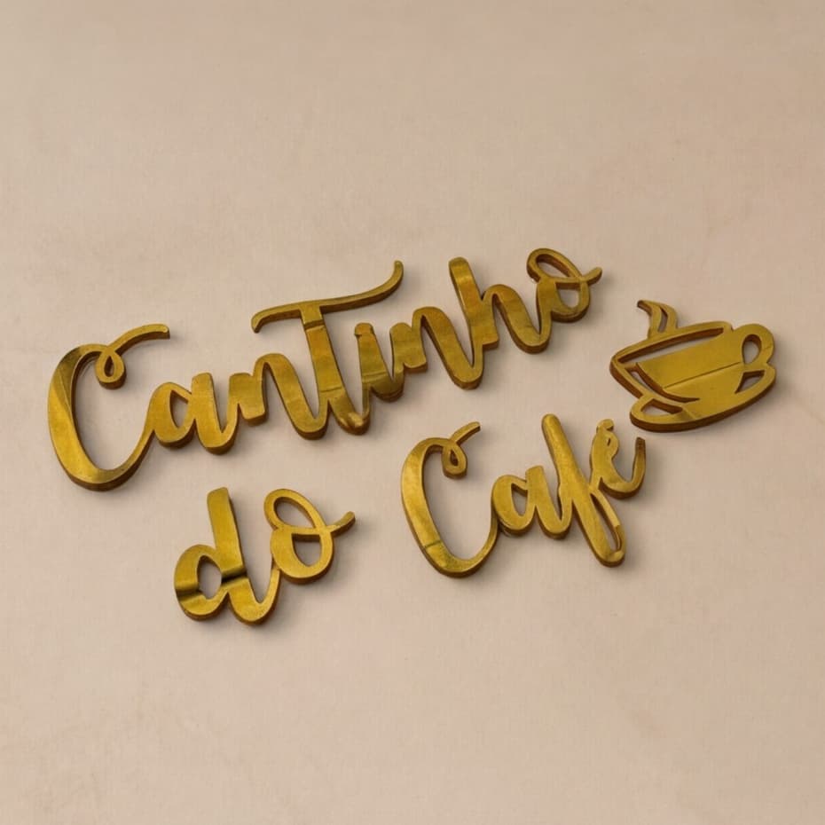 Placa Decorativa Cantinho do Café Acrílico Espelhado Cozinha Parede Dourado Rose Gold Prata Letreiro