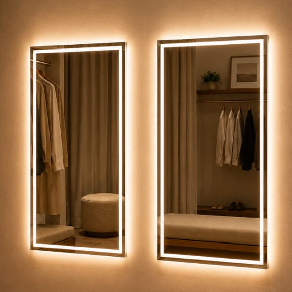 Kit com 2 Espelho de Led Retangular Jateado 70x50 com Botão Touch Banheiro Closet Quarto Premium