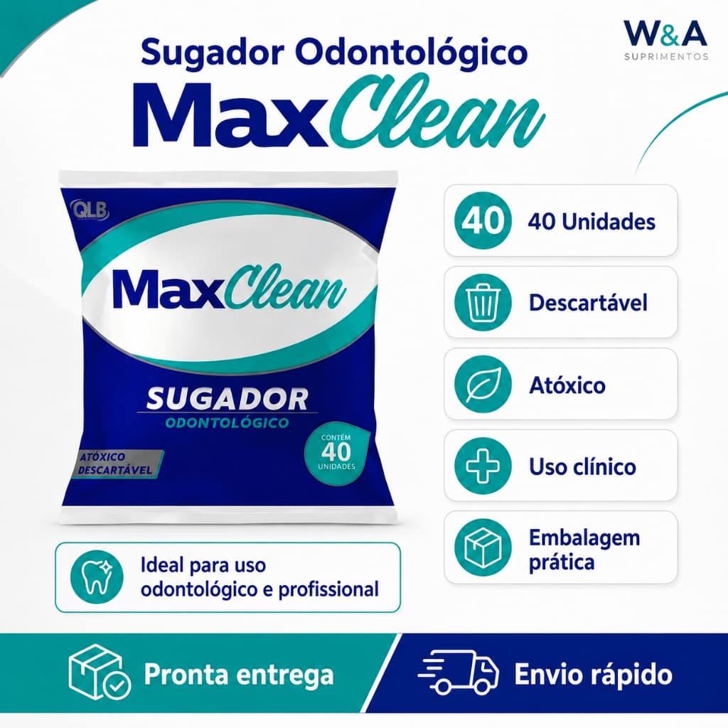 Sugador Odontológico Descartável Maxclean Pacote C/40un