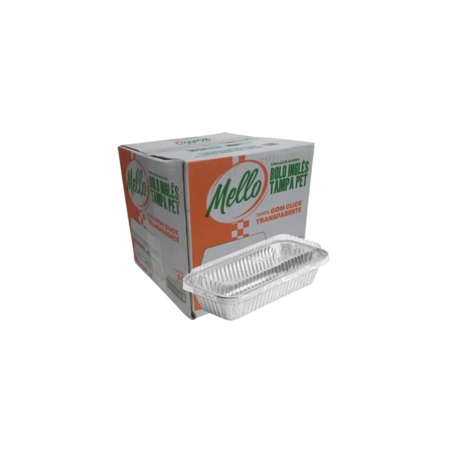 Forma bandeja descartável de Alumínio Bolo Inglês com Tampa Transparente Pet 550ml Mello 50Un