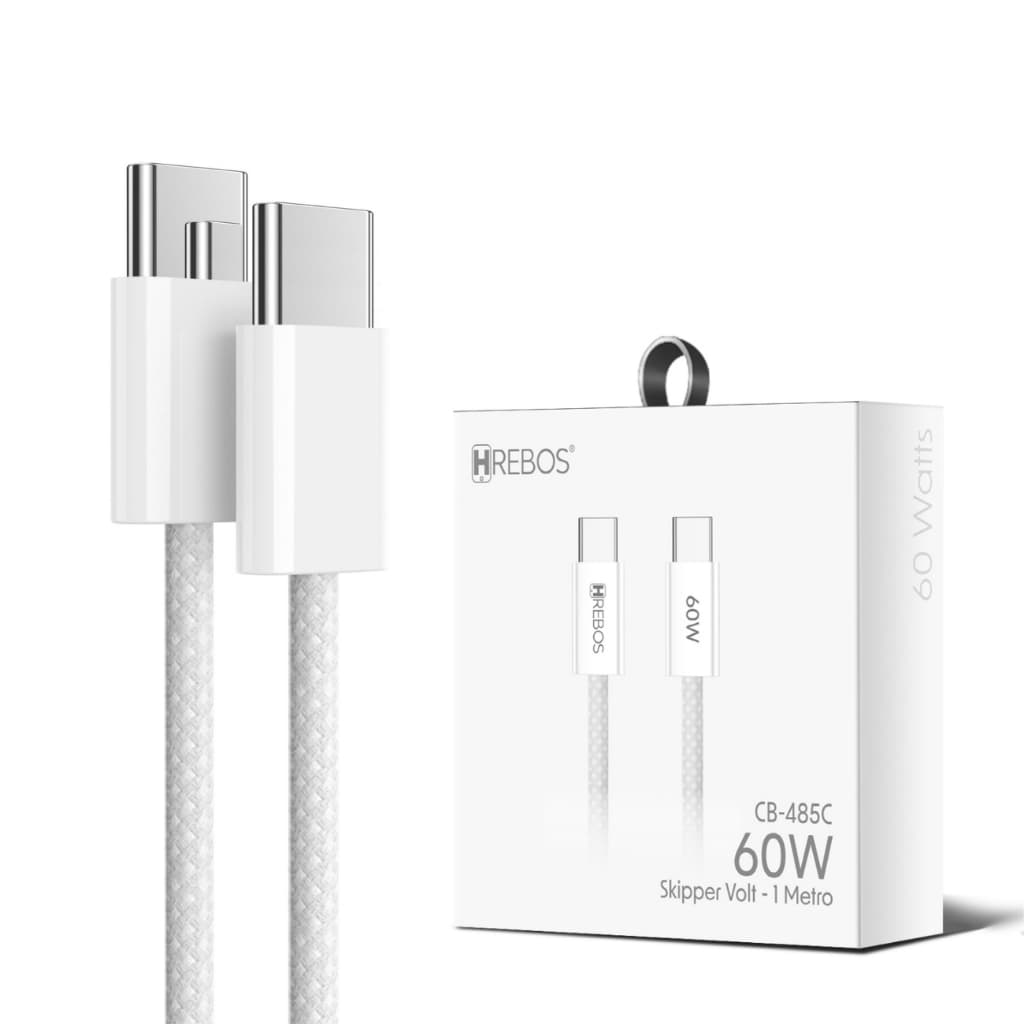 Cabo Tipo C para Tipo C Hrebos CB-485C 60W 1 Metro Carregamento Rápido PD Turbo USB-C