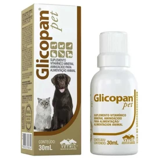 Glicopan Pet 30ML Vetnil - Suplemento Vitamínico e Aminoácidos - Vitamina Para Cães e Gatos