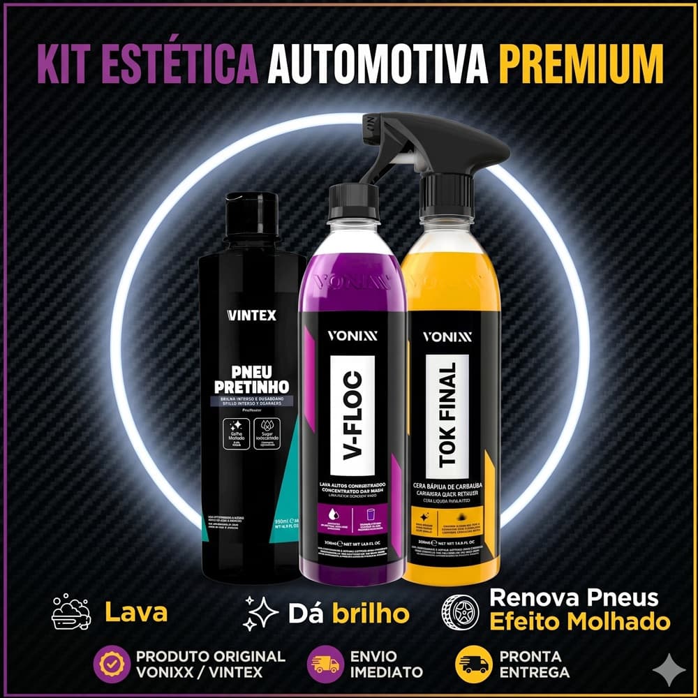 Kit Lavagem Automotiva Shampoo V-Floc Pretinho Efeito Molhado Tok Final Vonixx Vintex Brindes