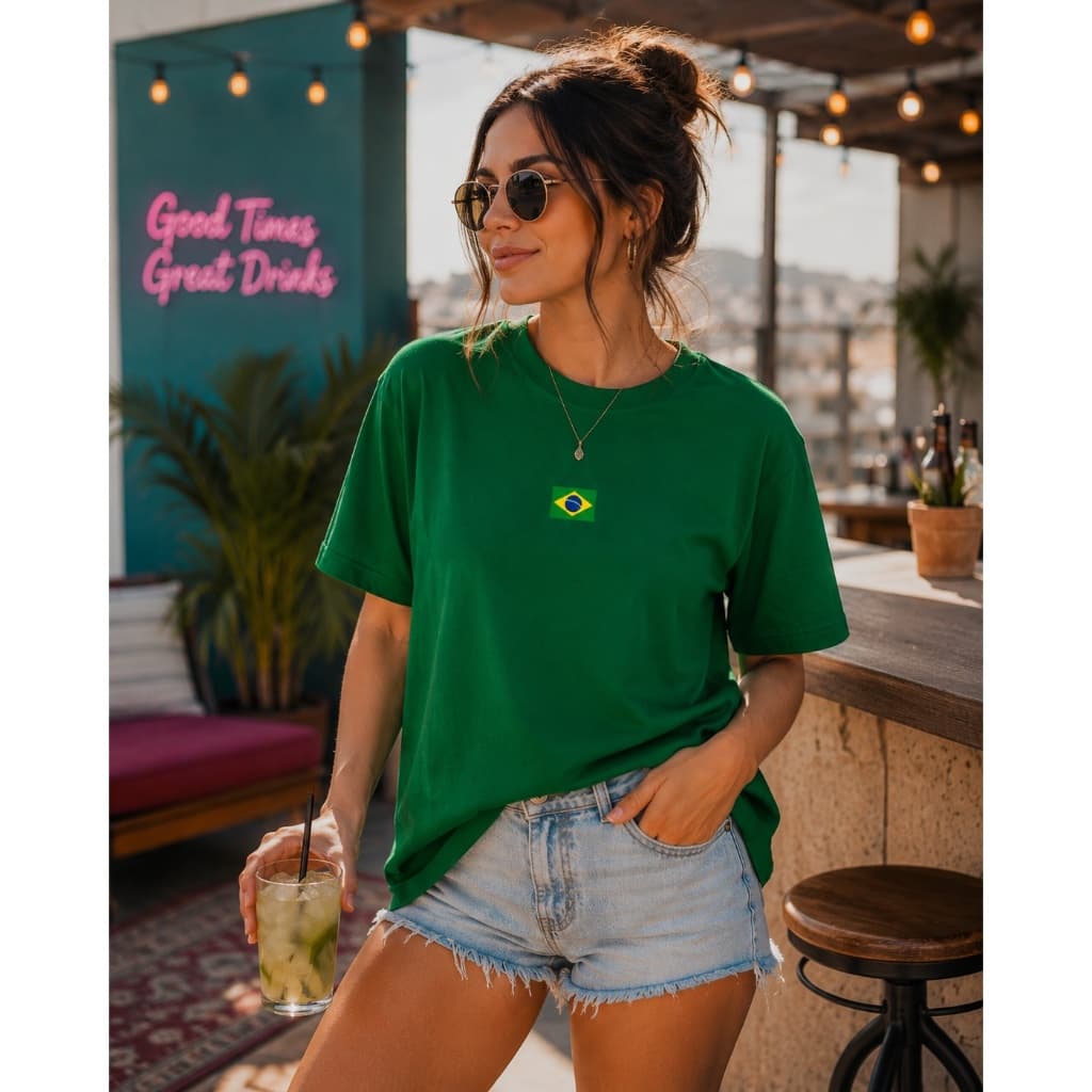 Blusa Feminina Brasil Camiseta Camisa T-Shirt Copa do Mundo Estampada Básica