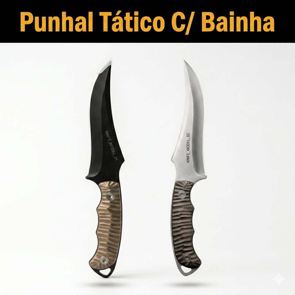 Punhal Faca Tática Pesca Caça Camping Militar Churrasco Aço Inox Artesanal Lâmina Negra Esportiva
