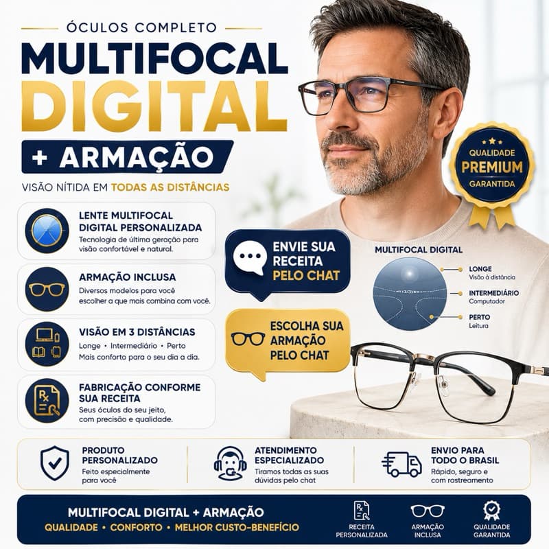 Armação + Lente Multifocal Personalizada No Seu Grau