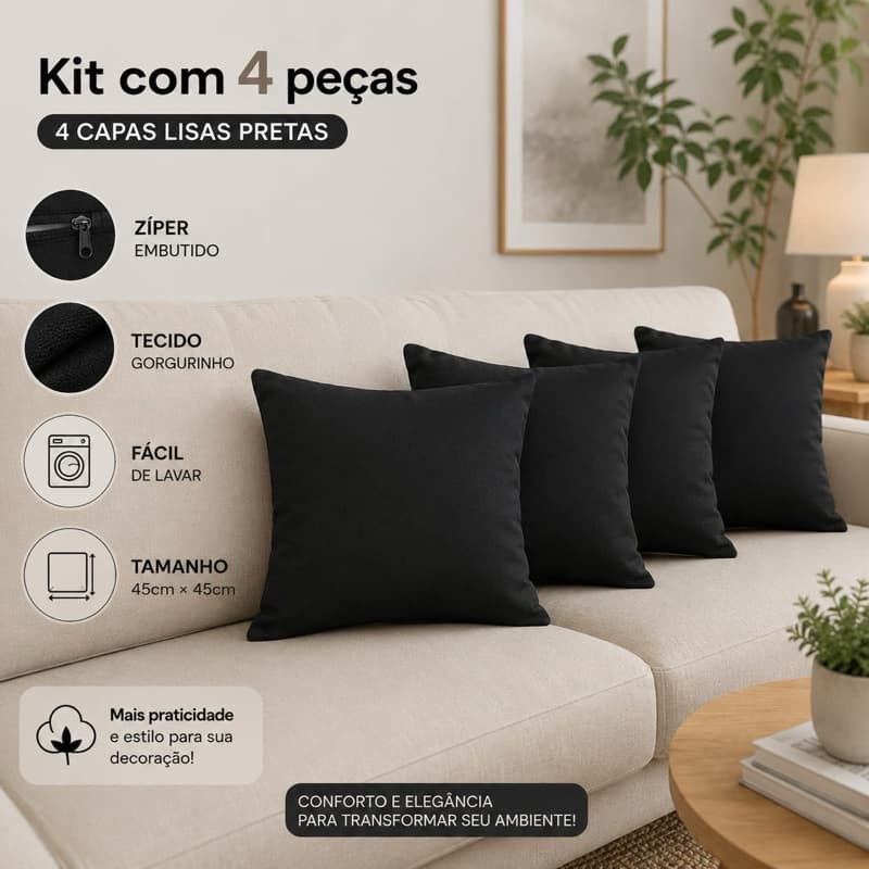 Kit 4 Capas de Almofada em Gorgurinho Premium – Elegância e Durabilidade