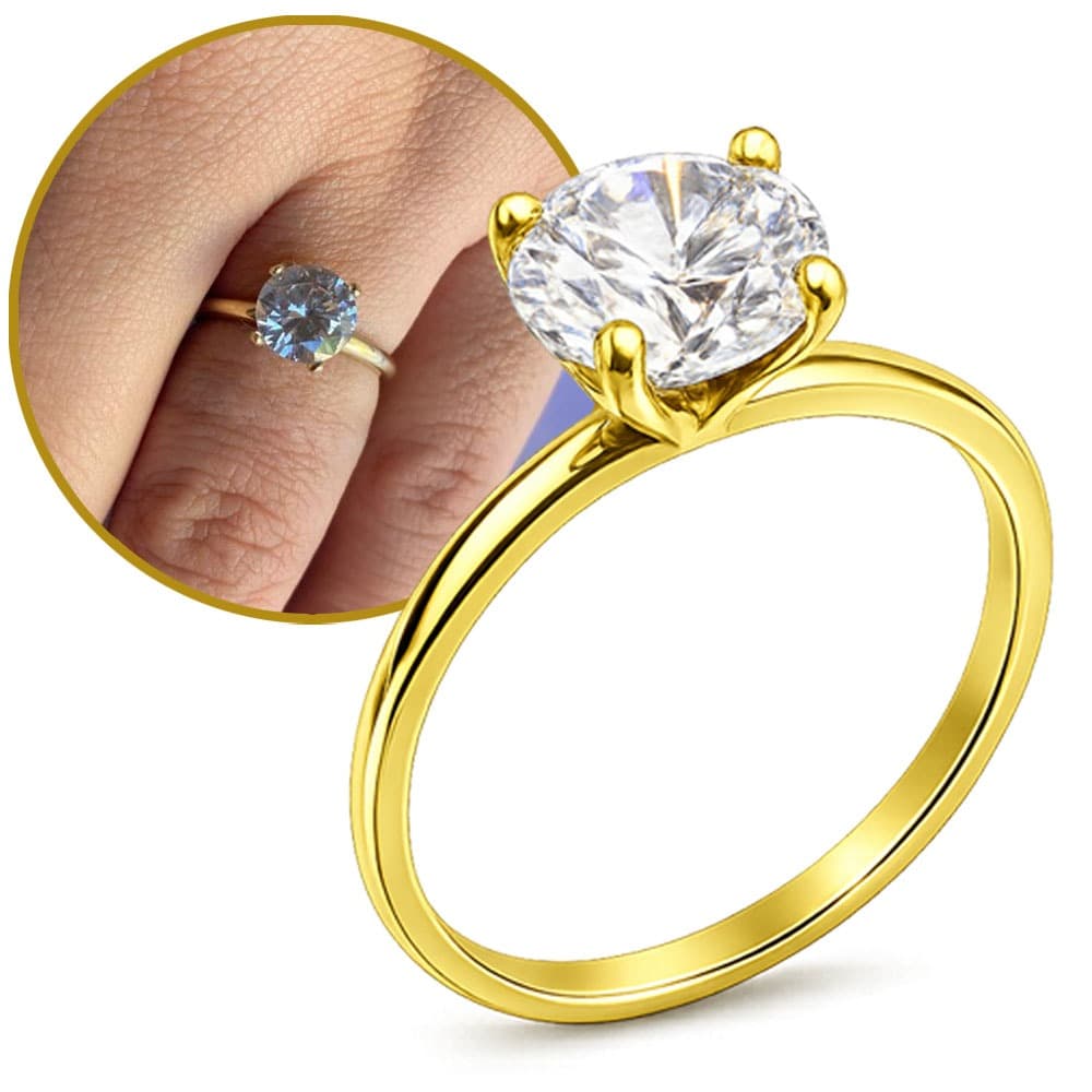 Anel Solitario Feminino Moeda Antiga Dourado Pedra Zircônia 7mm Brilhante Luxo