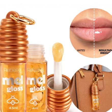 Gloss Labial Mel Gloss Febella 4ml/4,5ml Hidratante Efeito Espelhado com Chaveiro