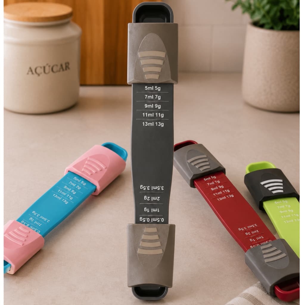 Colher Medidora Ajustável 2 em 1 Dosadora Ingredientes Temperos Líquidos e Secos Medidas em GR ML