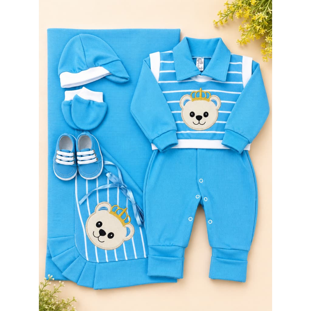 Saída de Maternidade Azul Turquesa de Urso Masculina de Luxo kit completo