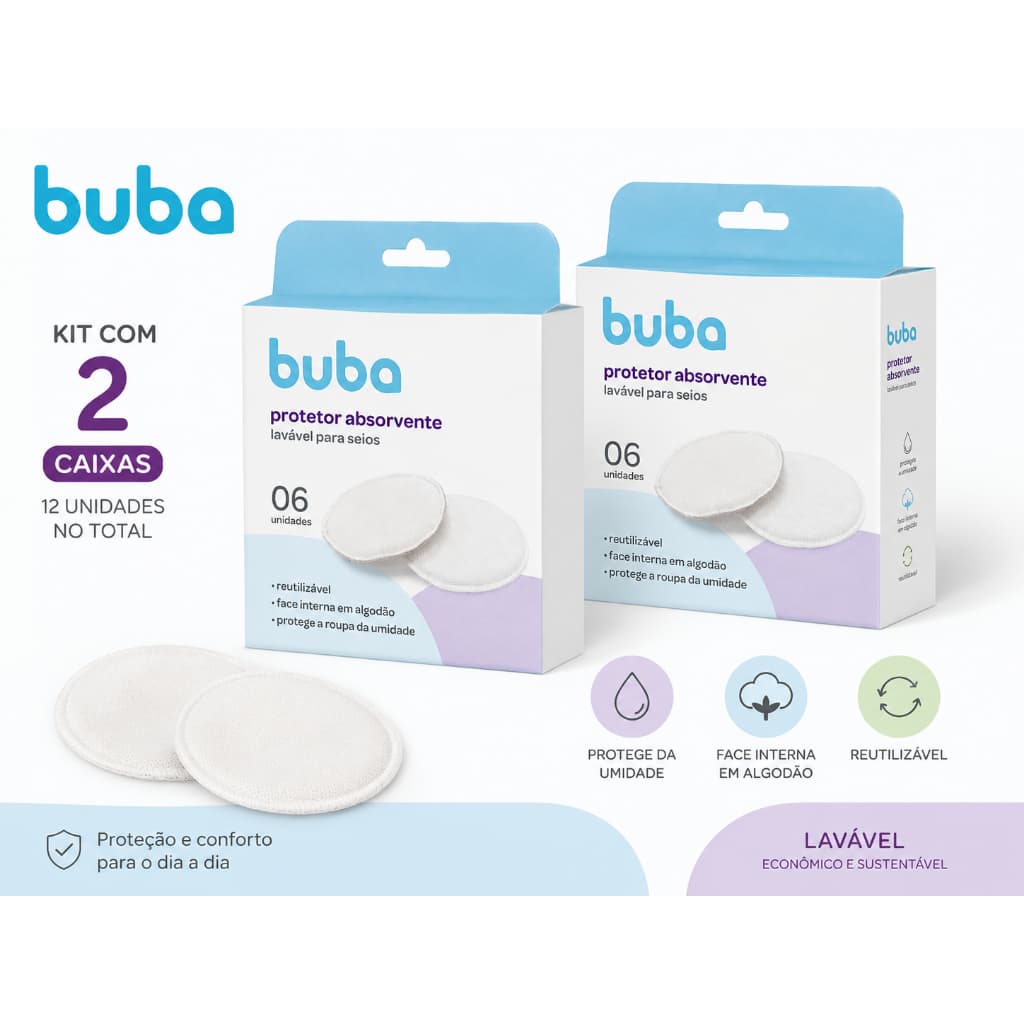 KIT 6 PROTETOR ABSORVENTE LAVÁVEIS PARA SEIOS DA BUBA.