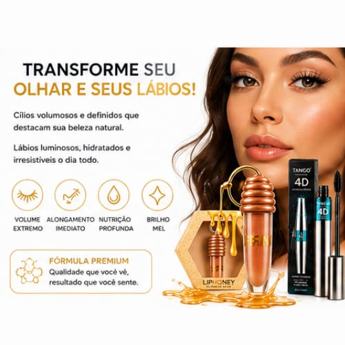 KIT GLOSS MEL LIPHONEY + MÁSCARA de Cílios TANGO 4D - Você mais Linda Sempre