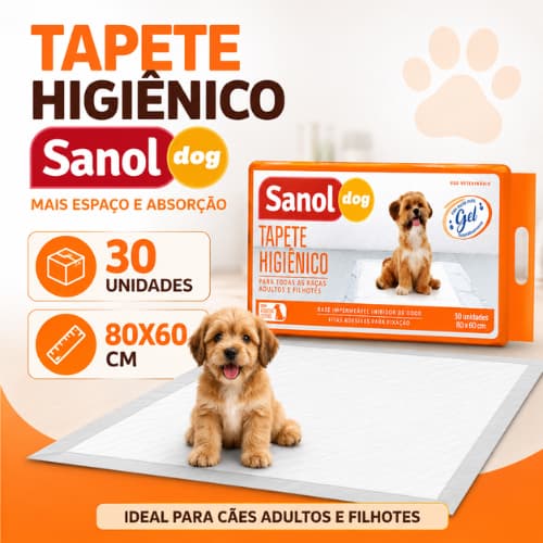 Tapete Higiênico Sanol Dog 80x60 30un Super Absorvente Anti Odor Para Filhotes E Adultos
