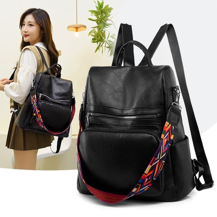 Mochila Feminina de Couro Antifurto Grande Capacidade com Alça Lateral