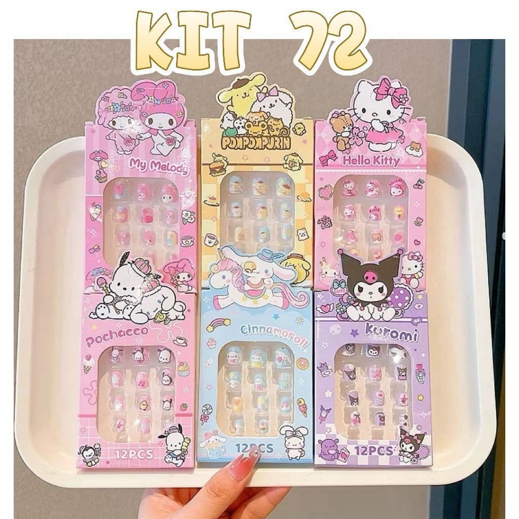 Kit 72 Unhas Postiça Infantil 6 Caixinhas Contém Comprimidos de cola sólida