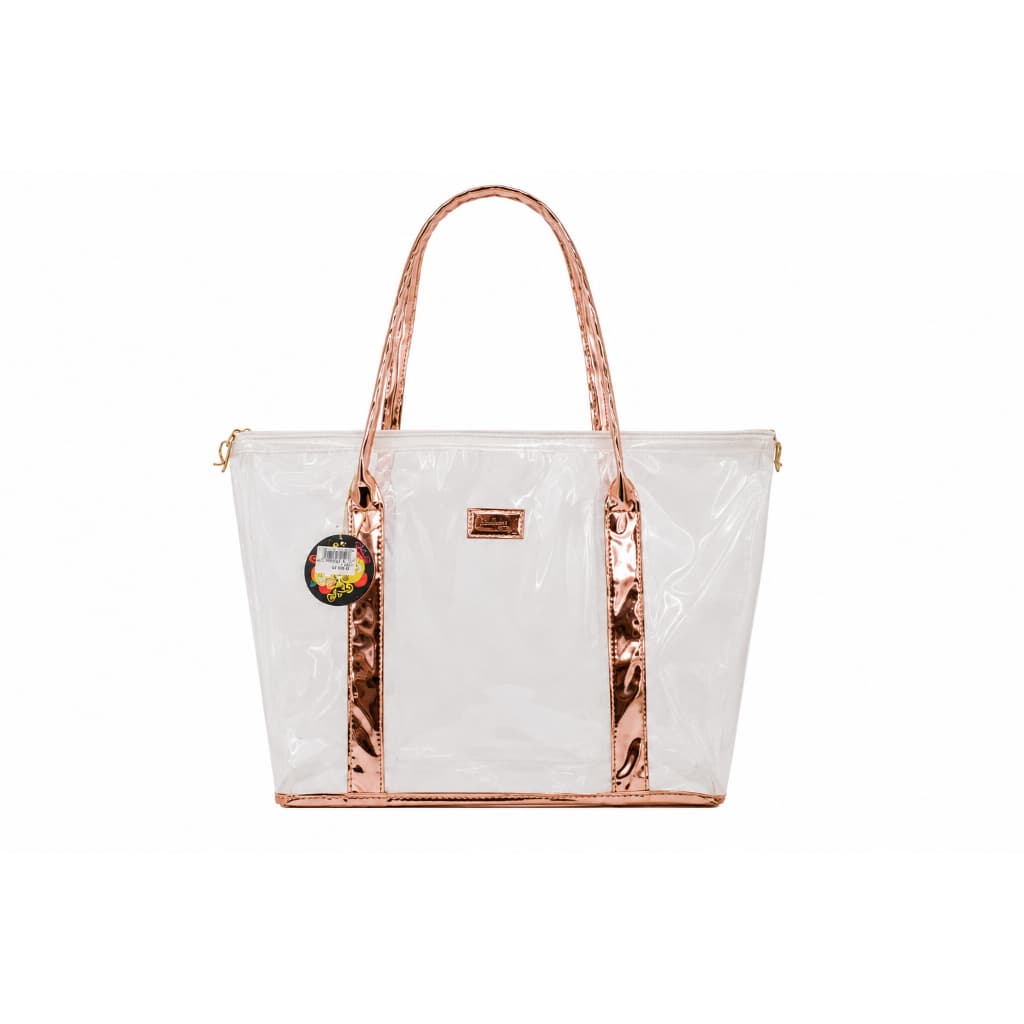 Bolsa Feminina Transparente Branca em PVC com Zíper e Alças Metalizadas 41x30x17cm