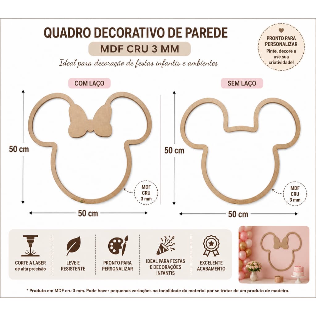 Mickey e Minnie para parede 50cm mdf 3mm