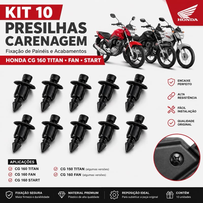 Kit 10 Presilhas Carenagem Honda CG 160 Titan Fan Start Fixação