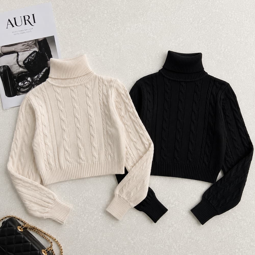 Trico Mousse Blusa Feminina Frio Inverno Quente Confortavel Macio Manga Longa Gola Alta Sueter