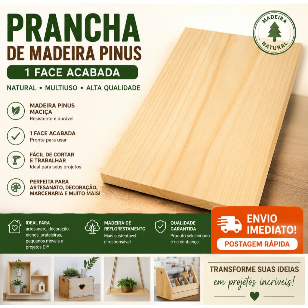 compre 1 ganhe outra  Prancha de Madeira Pinus 1 Face Acabada queima de estoque Multiuso Artesanato Decoração2 unidades