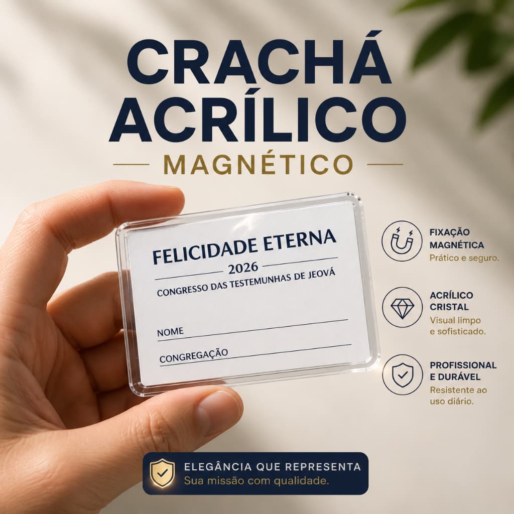 Lapela JW Magnética Porta Crachá Congresso JW 2026 Felicidade Eterna - KIT 5 UNI
