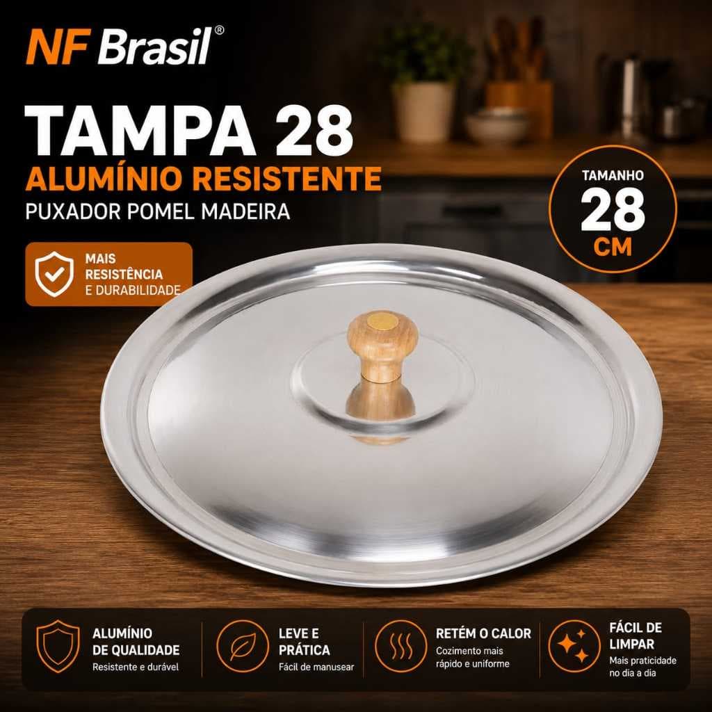 Tampa Avulsa Alumínio Leve Polido 28 cm Puxador Madeira