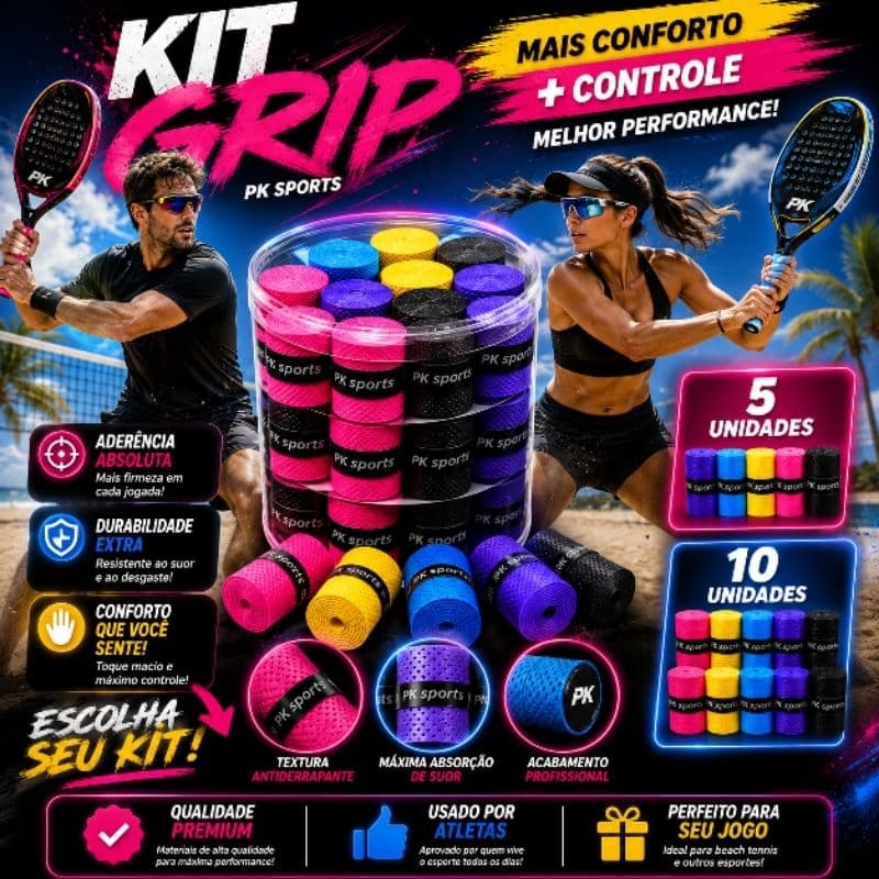 Fita Antiderrapante Overgrip Sortidos para Guidão Bike Moto Academia e Raquete de Beach Tennis Perfurada Alta Aderência