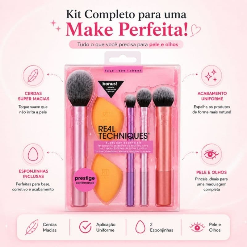 Kit de Pincéis e Esponjas Real Techniques - 6 Unidades.