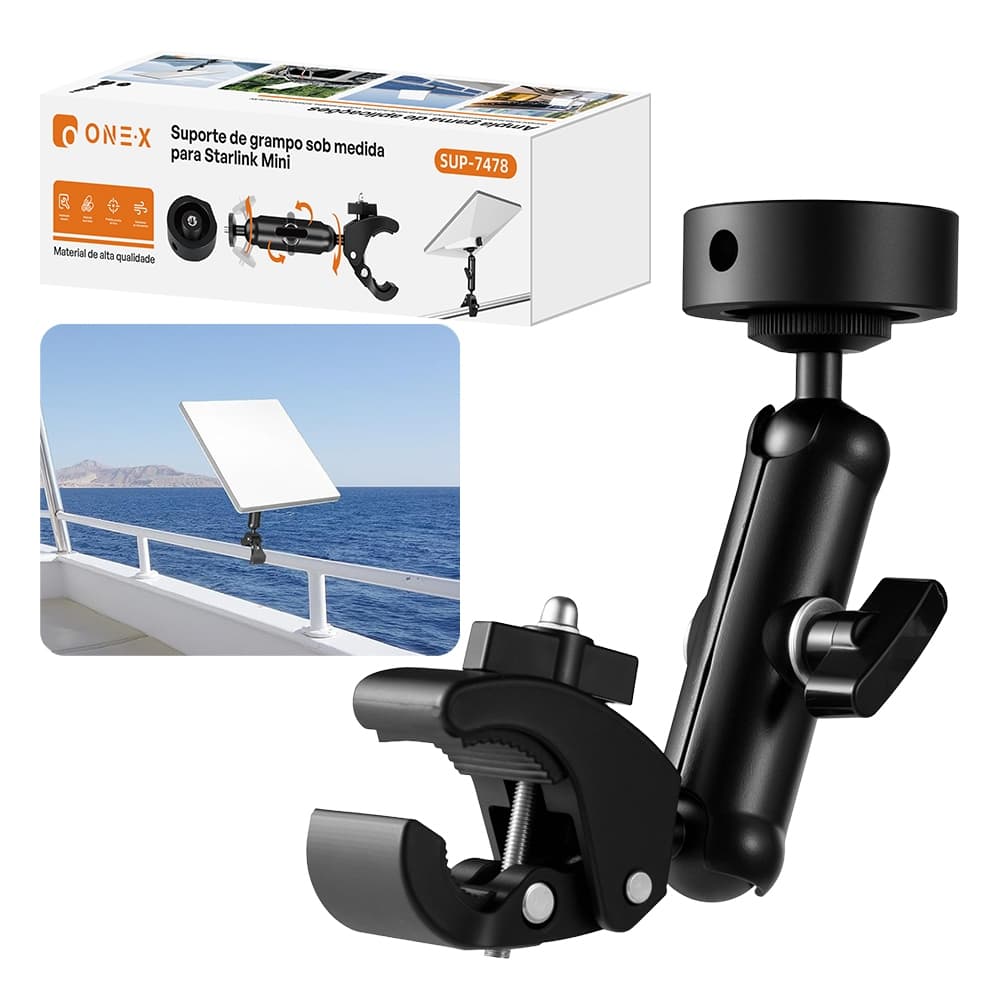 ONEX Suporte Grampo Metal para Starlink Mini 📡 Suporte Ajustável 360° Para Barra RV Barco Veículo Off Road Fixação Forte