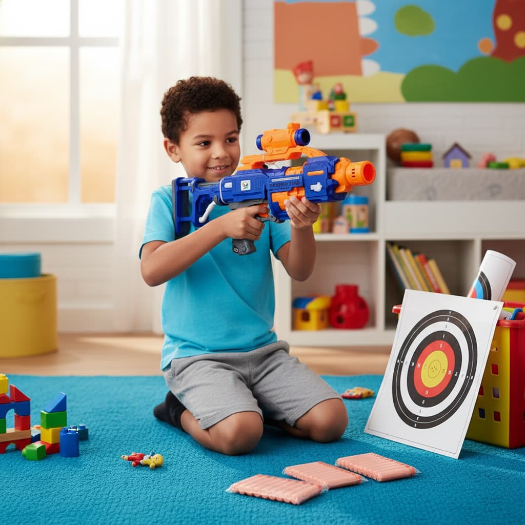 Metralhadora Lança Dardos Semiautomática Com Tambor Brinquedo Infantil Menino Azul + 20 Dardos Nerf Inmetro