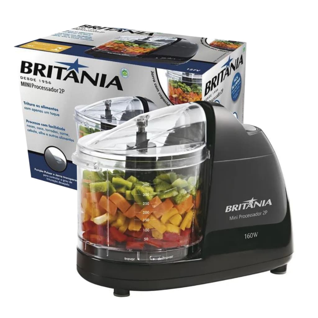 Mini Processador De Alimentos Pulsar 2P Britânia 360ml 127v tritura alimentos com facilidade