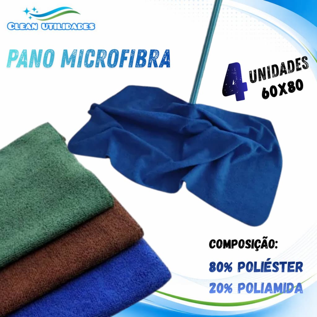 KIT 4 PANOS MÁGICOS MICROFIBRA PARA O CHÃO EXTRA G (60CM X 80CM)- OFERTA
