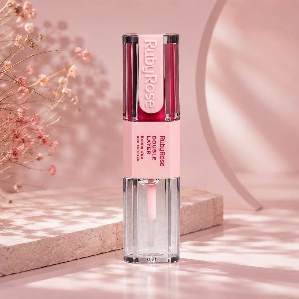 Batom Duo Double Layer DL30 Ruby Rose Matte + Gloss 2 em 1 Longa Duração