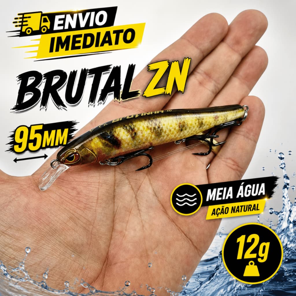 Isca Artificial Brutal 95 ZN 12g Brutinha Matadeira Tucunare Predador Meia Agua Sinking Robalo Pesca