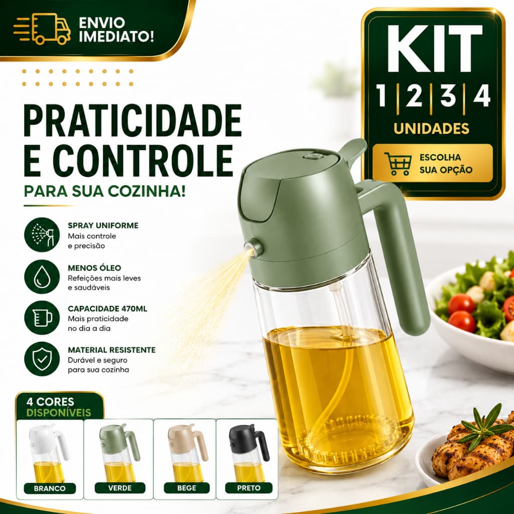 Azeiteiro Spray 470ml 1/2/3/4 Pulverizador de Óleo para Air Fryer Churrasqueira Cozinha Saladas Multifuncional