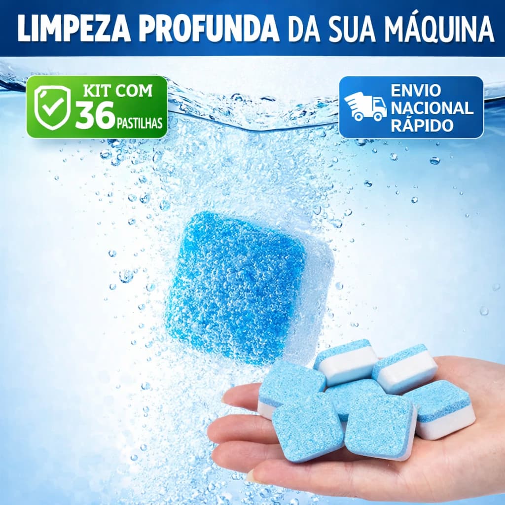 Pastilha Efervescente para Limpeza de Máquina de Lavar Kit 12 24 36 Unidades