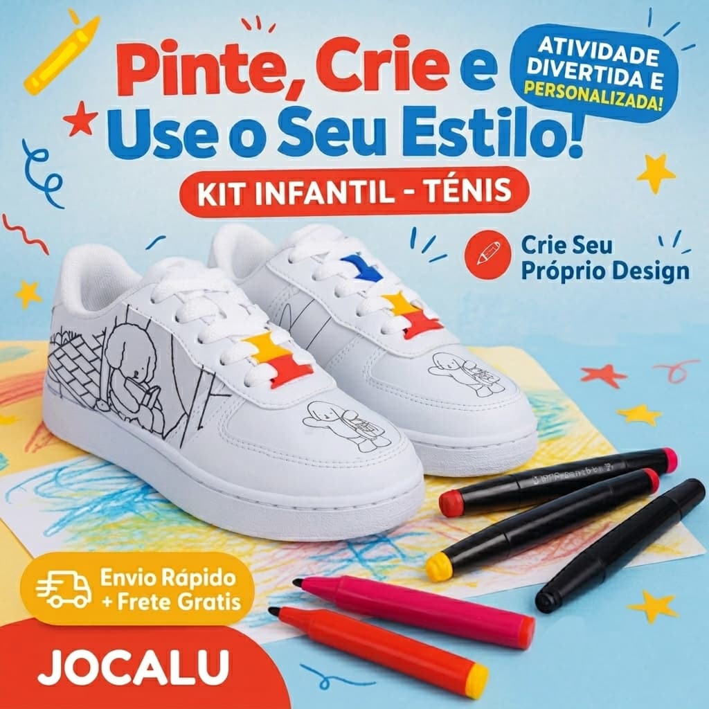 Tênis Infantil Colorir  – Menino e Menina 27 a 33  Personalização Diversão e Conforto