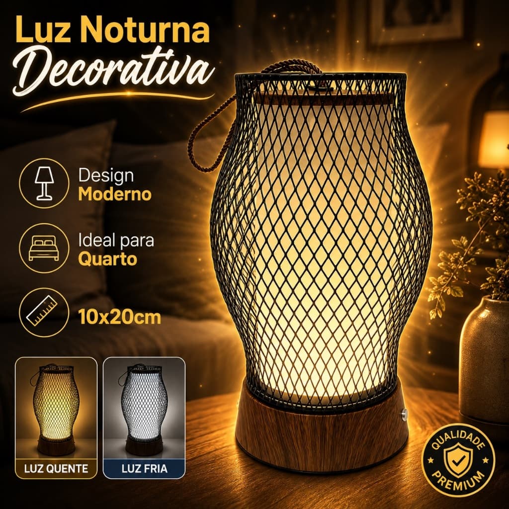 Luminária de Mesa LED Abajur Decorativo Luz Noturna Decorativa Abajur para Quarto Luminária para Cabeceira 10x20cm