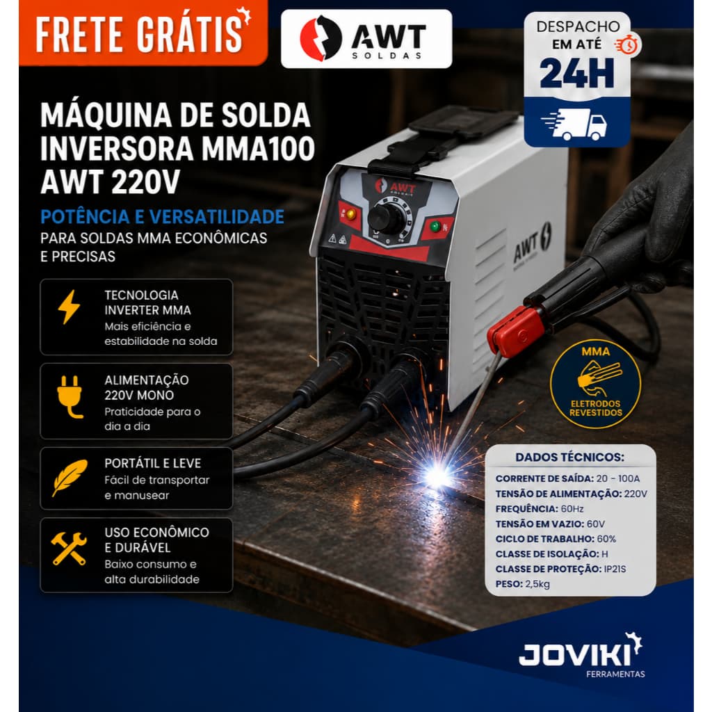 Máquina De Solda Inversora Mma100 220V Awt