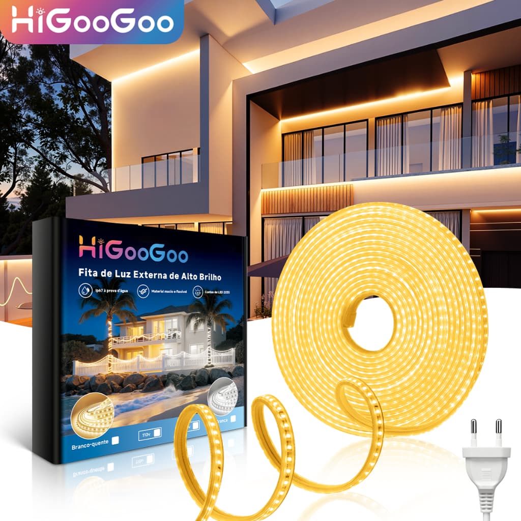 HiGooGoo Recortável Ar livre Fita LED Alta Tensão Super Brilhante 110/220V Resistente à Água Decorações de Natal