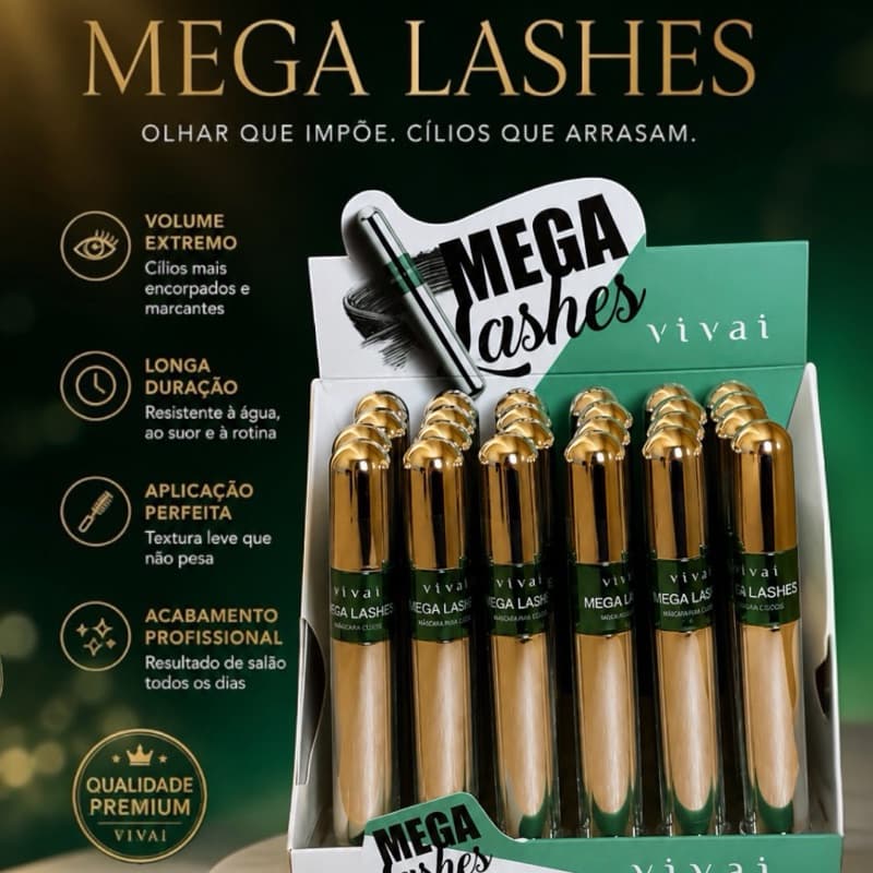 Máscara De Cílios À Prova D'àgua Volume Alongamento Longa Duração Mega Lashes Vivai